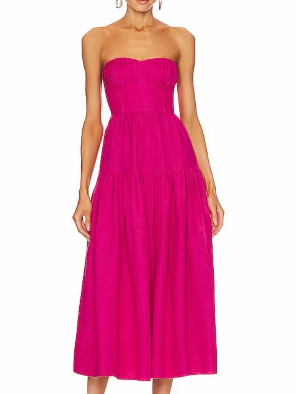 Shona Joy Joanine Strapless Fuchsia Midi Dress